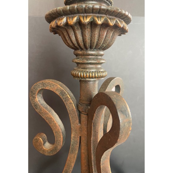 Vintage Antiqued Bronze Scroll Metal Table Lamp Base Tripod French Country Style - Picture 11 of 16